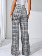 SHEIN Clasi Summer Elegant Women's Plaid Printed Elastic Knitted Pants, Suitable For Various Occasions, Suitable For Summer Vacation, Elegant Travel, And Daily Commuting Business Casual Woman