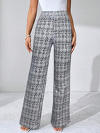 SHEIN Clasi Summer Elegant Women's Plaid Printed Elastic Knitted Pants, Suitable For Various Occasions, Suitable For Summer Vacation, Elegant Travel, And Daily Commuting Business Casual Woman
