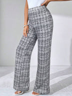 SHEIN Clasi Summer Elegant Women's Plaid Printed Elastic Knitted Pants, Suitable For Various Occasions, Suitable For Summer Vacation, Elegant Travel, And Daily Commuting Business Casual Woman