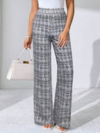 SHEIN Clasi Summer Elegant Women's Plaid Printed Elastic Knitted Pants, Suitable For Various Occasions, Suitable For Summer Vacation, Elegant Travel, And Daily Commuting Business Casual Woman