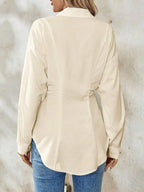 Airlisse Women's French Elegant Casual Cinched Waist Ruched Long Sleeve White Blouse, Suitable For Work And School