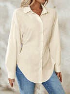 Airlisse Women's French Elegant Casual Cinched Waist Ruched Long Sleeve White Blouse, Suitable For Work And School