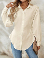 Airlisse Women's French Elegant Casual Cinched Waist Ruched Long Sleeve White Blouse, Suitable For Work And School
