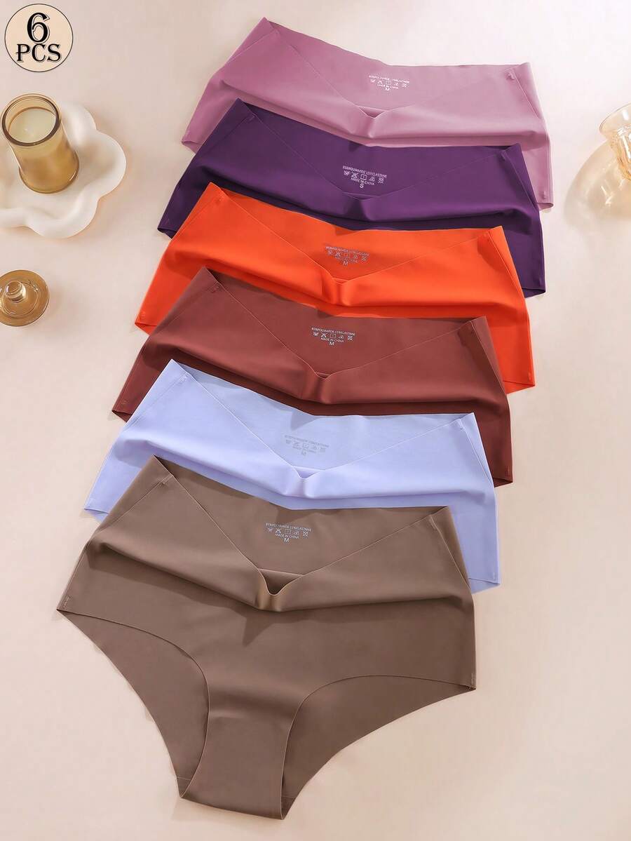 Aofeiqike 6pcs High Waist Plus Size Women Briefs, Sexy Seamless Breathable Ice Silk Panties, Comfortable Soft Hipster Underwear