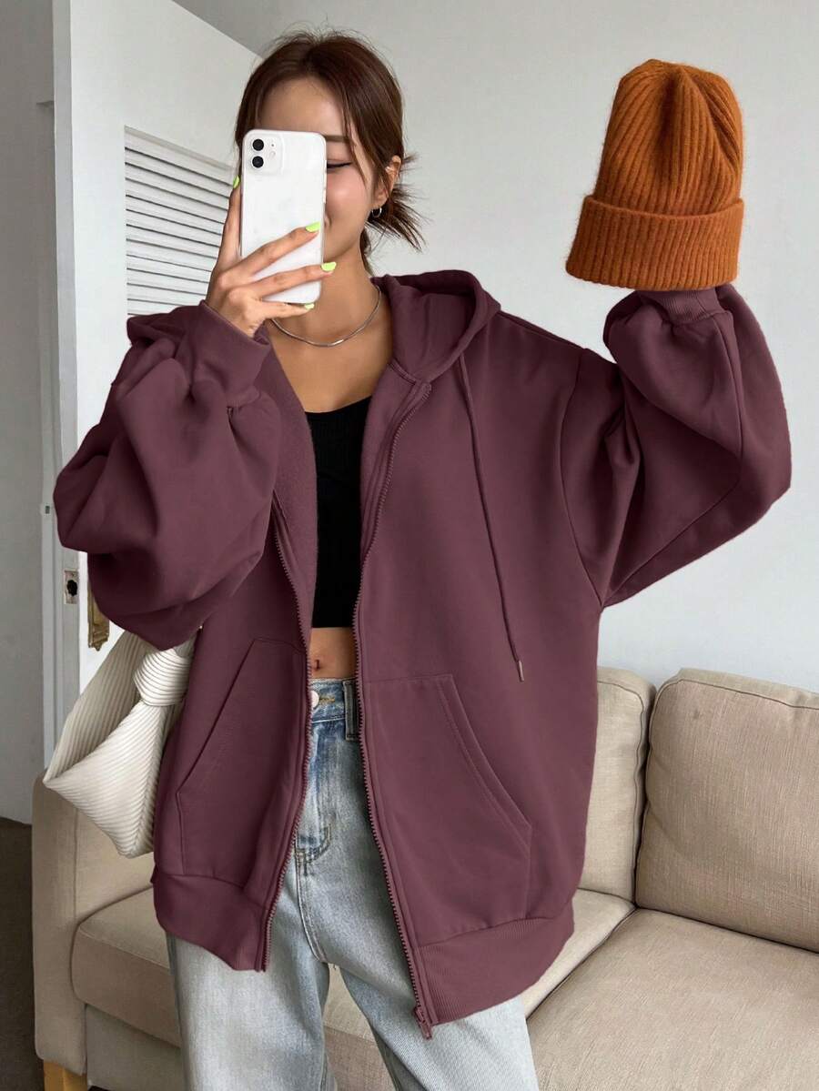 DAZY Women's Zipper Front Hoodie With Drawstring Closure,Long Sleeve Tops,Fall Clothes Sweatshirt Jacket