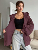 DAZY Women's Zipper Front Hoodie With Drawstring Closure,Long Sleeve Tops,Fall Clothes Sweatshirt Jacket