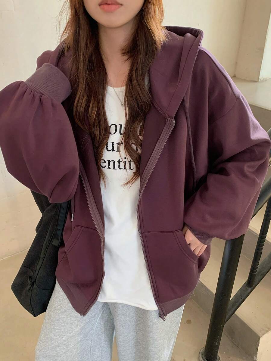 DAZY Women's Zipper Front Hoodie With Drawstring Closure,Long Sleeve Tops,Fall Clothes Sweatshirt Jacket