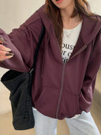 DAZY Women's Zipper Front Hoodie With Drawstring Closure,Long Sleeve Tops,Fall Clothes Sweatshirt Jacket