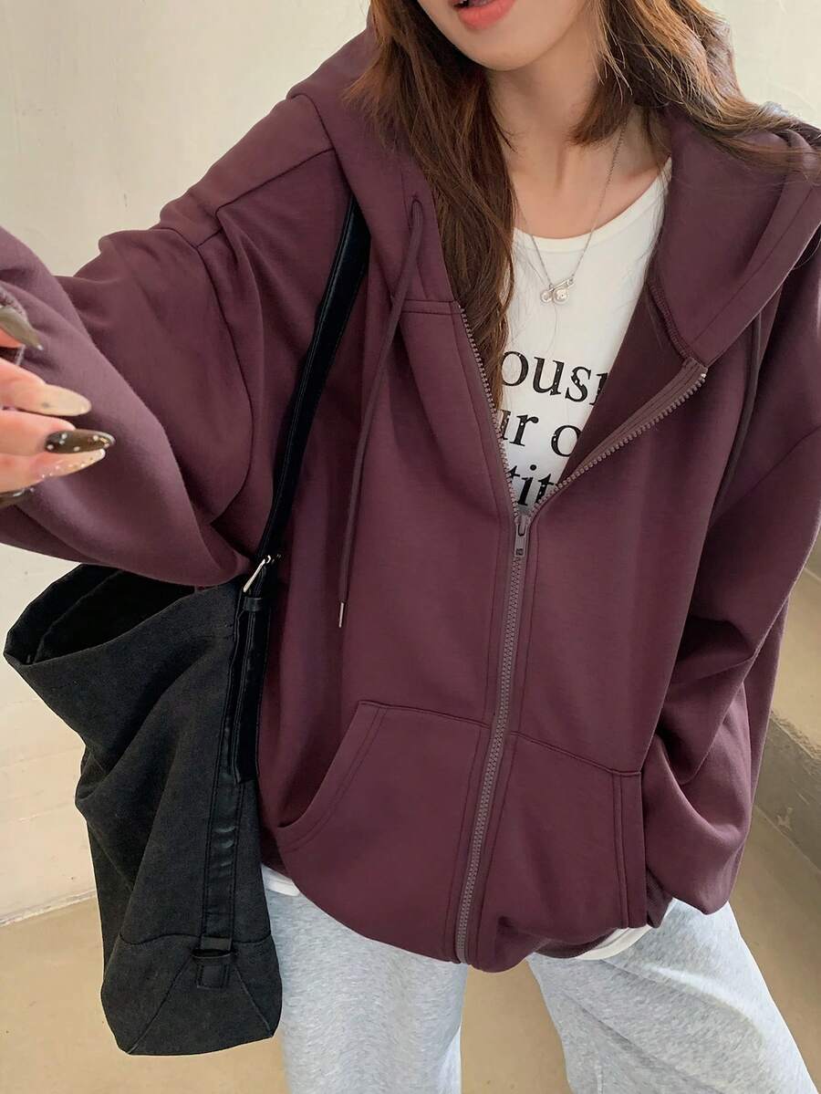 DAZY Women's Zipper Front Hoodie With Drawstring Closure,Long Sleeve Tops,Fall Clothes Sweatshirt Jacket
