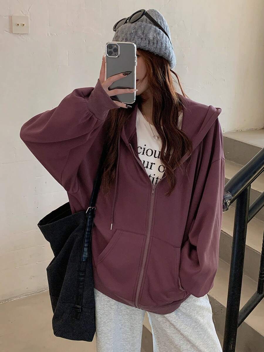 DAZY Women's Zipper Front Hoodie With Drawstring Closure,Long Sleeve Tops,Fall Clothes Sweatshirt Jacket