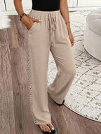 EMERY ROSE Women's Denim Effect Linen Blend Pants With Lace Hem Fall Cloth For Women