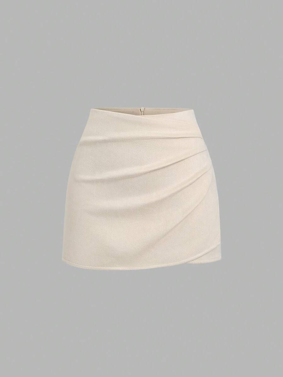 Sweetra Vintage Italian Style Maillard Color Pleated Bodycon Skirt, Sexy & Alluring For Autumn/Winter