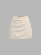 Sweetra Vintage Italian Style Maillard Color Pleated Bodycon Skirt, Sexy & Alluring For Autumn/Winter