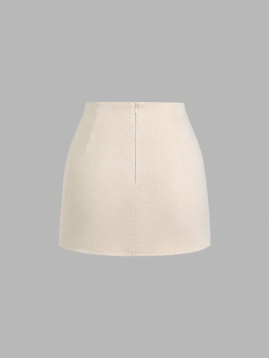 Sweetra Vintage Italian Style Maillard Color Pleated Bodycon Skirt, Sexy & Alluring For Autumn/Winter