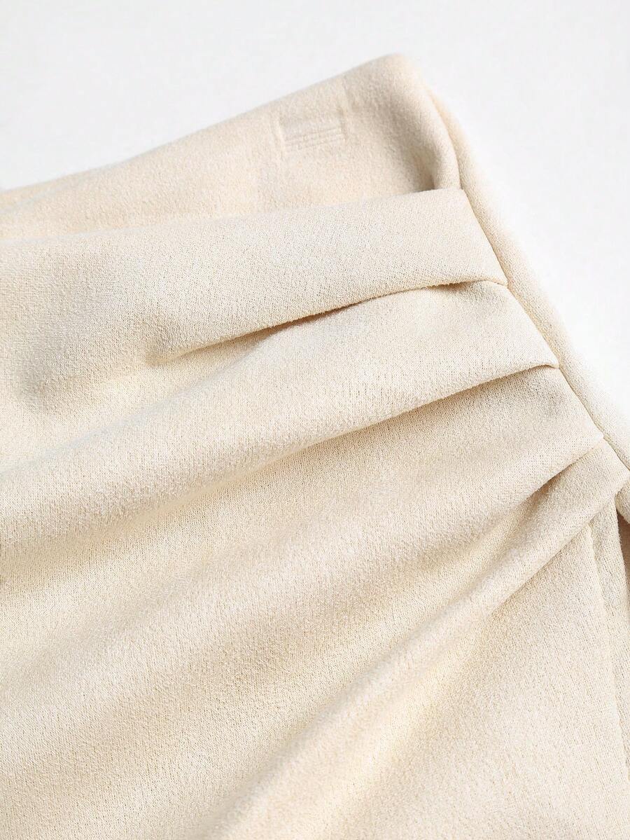 Sweetra Vintage Italian Style Maillard Color Pleated Bodycon Skirt, Sexy & Alluring For Autumn/Winter