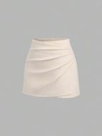 Sweetra Vintage Italian Style Maillard Color Pleated Bodycon Skirt, Sexy & Alluring For Autumn/Winter