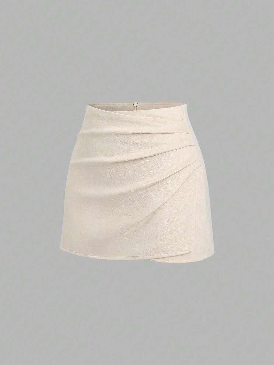 Sweetra Vintage Italian Style Maillard Color Pleated Bodycon Skirt, Sexy & Alluring For Autumn/Winter