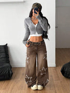 Coolane Women's Winter/All-Season Streetwear  Hippie   Music Festival Party Casual Preppy Vintage Basic Star Patched Washed Comfortable Black Baggy  Jeans