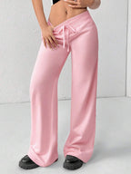 SHEIN PETITE Comfortable And Casual Plain Knitted Low-Rise Wide-Leg Women's Sweatpants Baggy