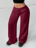 SHEIN PETITE Comfortable And Casual Plain Knitted Low-Rise Wide-Leg Women's Sweatpants Baggy