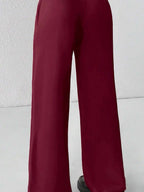 SHEIN PETITE Comfortable And Casual Plain Knitted Low-Rise Wide-Leg Women's Sweatpants Baggy