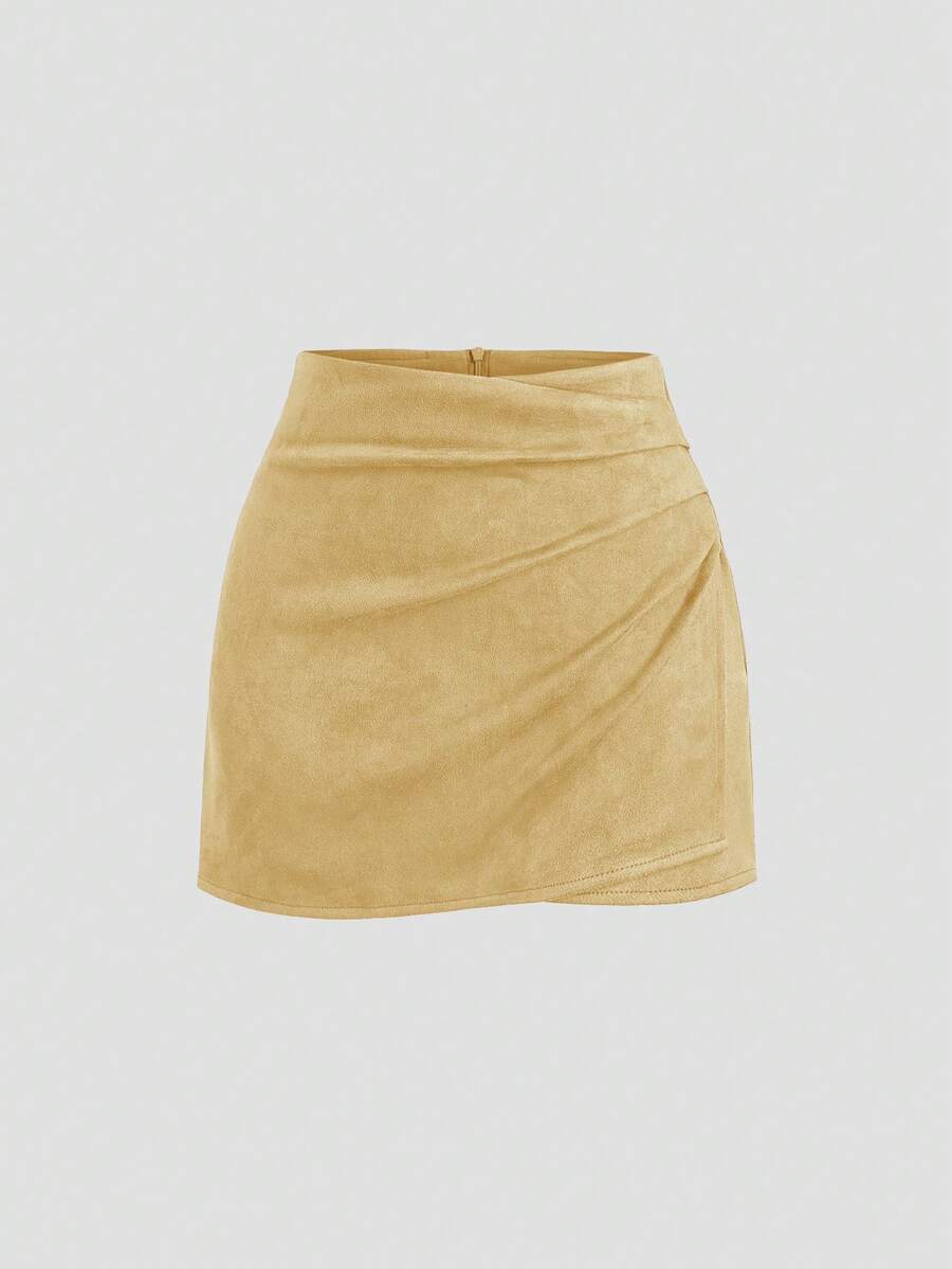 Sweetra Vintage Italian Style Maillard Color Pleated Bodycon Skirt, Sexy & Alluring For Autumn/Winter