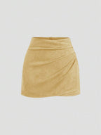 Sweetra Vintage Italian Style Maillard Color Pleated Bodycon Skirt, Sexy & Alluring For Autumn/Winter