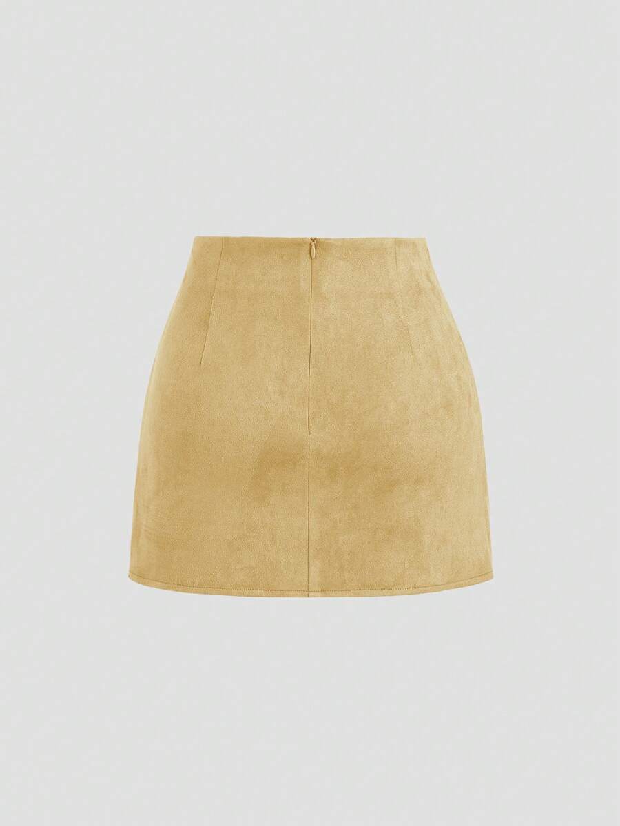 Sweetra Vintage Italian Style Maillard Color Pleated Bodycon Skirt, Sexy & Alluring For Autumn/Winter