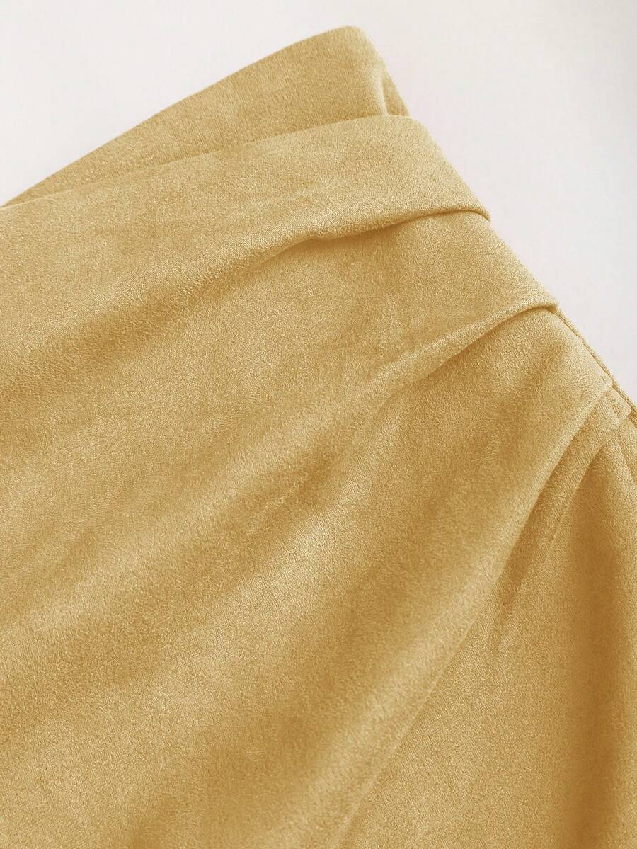 Sweetra Vintage Italian Style Maillard Color Pleated Bodycon Skirt, Sexy & Alluring For Autumn/Winter