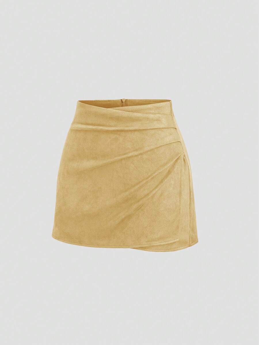 Sweetra Vintage Italian Style Maillard Color Pleated Bodycon Skirt, Sexy & Alluring For Autumn/Winter