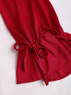 Sweetra Elegant French Style Red Dress For Valentine's Day, Unique Halter Off Shoulder Design With Metal Buckle Accent, Fashion Cocktail Dress With Cinched Waist, Butterfly Sleeve, Sexy Bodycon Silhouette
