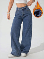 SHEIN ICON Women's Loose Fit Wide Leg Pockets Casual Versatile Jeans Pants