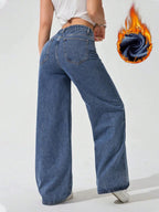 SHEIN ICON Women's Loose Fit Wide Leg Pockets Casual Versatile Jeans Pants