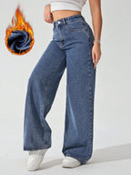 SHEIN ICON Women's Loose Fit Wide Leg Pockets Casual Versatile Jeans Pants