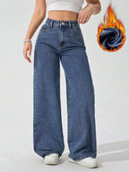 SHEIN ICON Women's Loose Fit Wide Leg Pockets Casual Versatile Jeans Pants