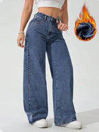 SHEIN ICON Women's Loose Fit Wide Leg Pockets Casual Versatile Jeans Pants