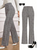 SHEIN Clasi Summer Elegant Women's Plaid Printed Elastic Knitted Pants, Suitable For Various Occasions, Suitable For Summer Vacation, Elegant Travel, And Daily Commuting Business Casual Woman