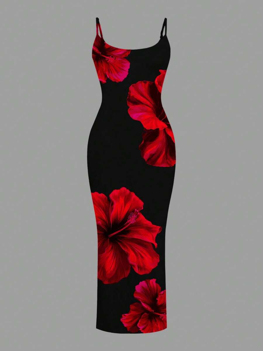 Slaydiva Casual Floral Print Camisole Bodycon Long Dress For Women, Summer Yellow Floral Bodycon Dress Yellow Summer Dress Bodycon Dress Women Yellow Dress Floral Print Bodycon Dress Suitable For Going Out Chic Dress