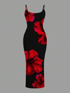 Slaydiva Casual Floral Print Camisole Bodycon Long Dress For Women, Summer Yellow Floral Bodycon Dress Yellow Summer Dress Bodycon Dress Women Yellow Dress Floral Print Bodycon Dress Suitable For Going Out Chic Dress