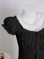 Sweetra Women's Summer Solid Color Ruffle Hem Tie Waist Short Sleeve Blouse