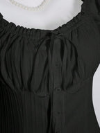 Sweetra Women's Summer Solid Color Ruffle Hem Tie Waist Short Sleeve Blouse