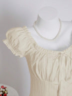 Sweetra Women's Summer Solid Color Ruffle Hem Tie Waist Short Sleeve Blouse