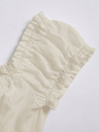 Sweetra Women's Summer Solid Color Ruffle Hem Tie Waist Short Sleeve Blouse