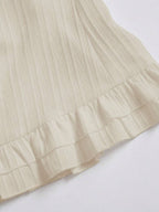 Sweetra Women's Summer Solid Color Ruffle Hem Tie Waist Short Sleeve Blouse