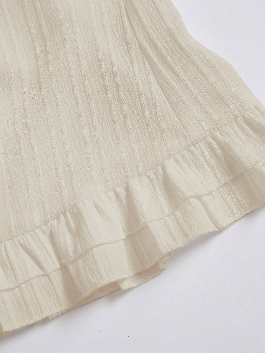 Sweetra Women's Summer Solid Color Ruffle Hem Tie Waist Short Sleeve Blouse