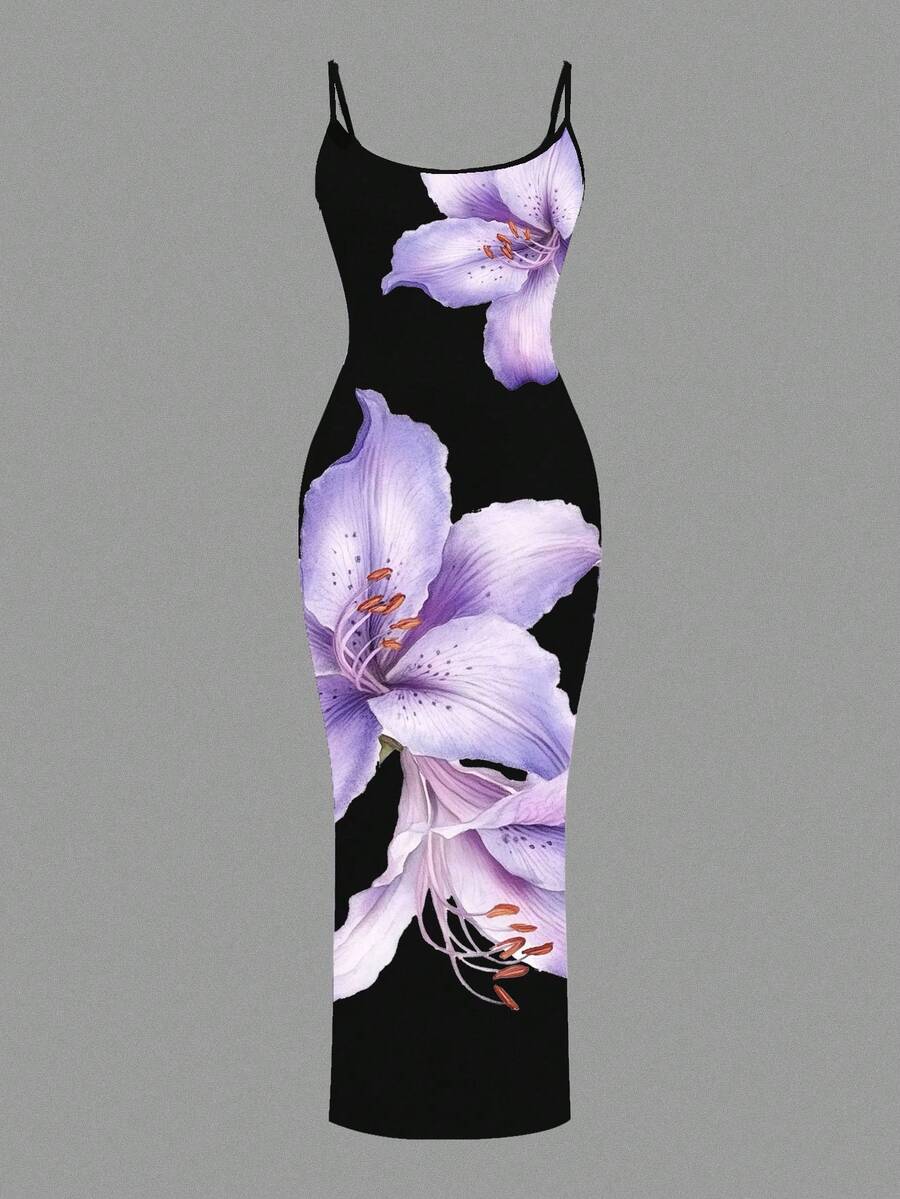 Slaydiva Casual Floral Print Camisole Bodycon Long Dress For Women, Summer Yellow Floral Bodycon Dress Yellow Summer Dress Bodycon Dress Women Yellow Dress Floral Print Bodycon Dress Suitable For Going Out Chic Dress