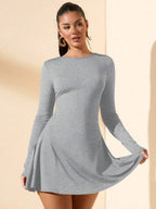 SHEIN BAE Women's Slim-Fitting Long-Sleeved High-Neck Mini Dress With Ruffled Hem, Coffee Color, Suitable For Layering, Dating Or Commuting In Autumn And Winter, Elegant Card Dress Umbrella Skirt Office Wear Work Wear Autumn Inner Wear,Summer Dresses For Women,Tea Party Dress