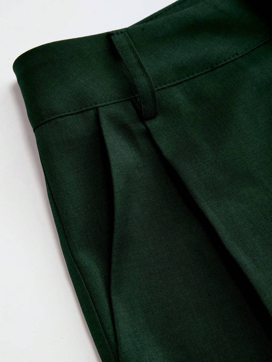 Vela Rue Minimalist Design Jumpsuit Pants, Hook & Zipper Closure, Thin Solid Green Straight Leg Trousers, Flattering Wide Leg, Fashionable All Season