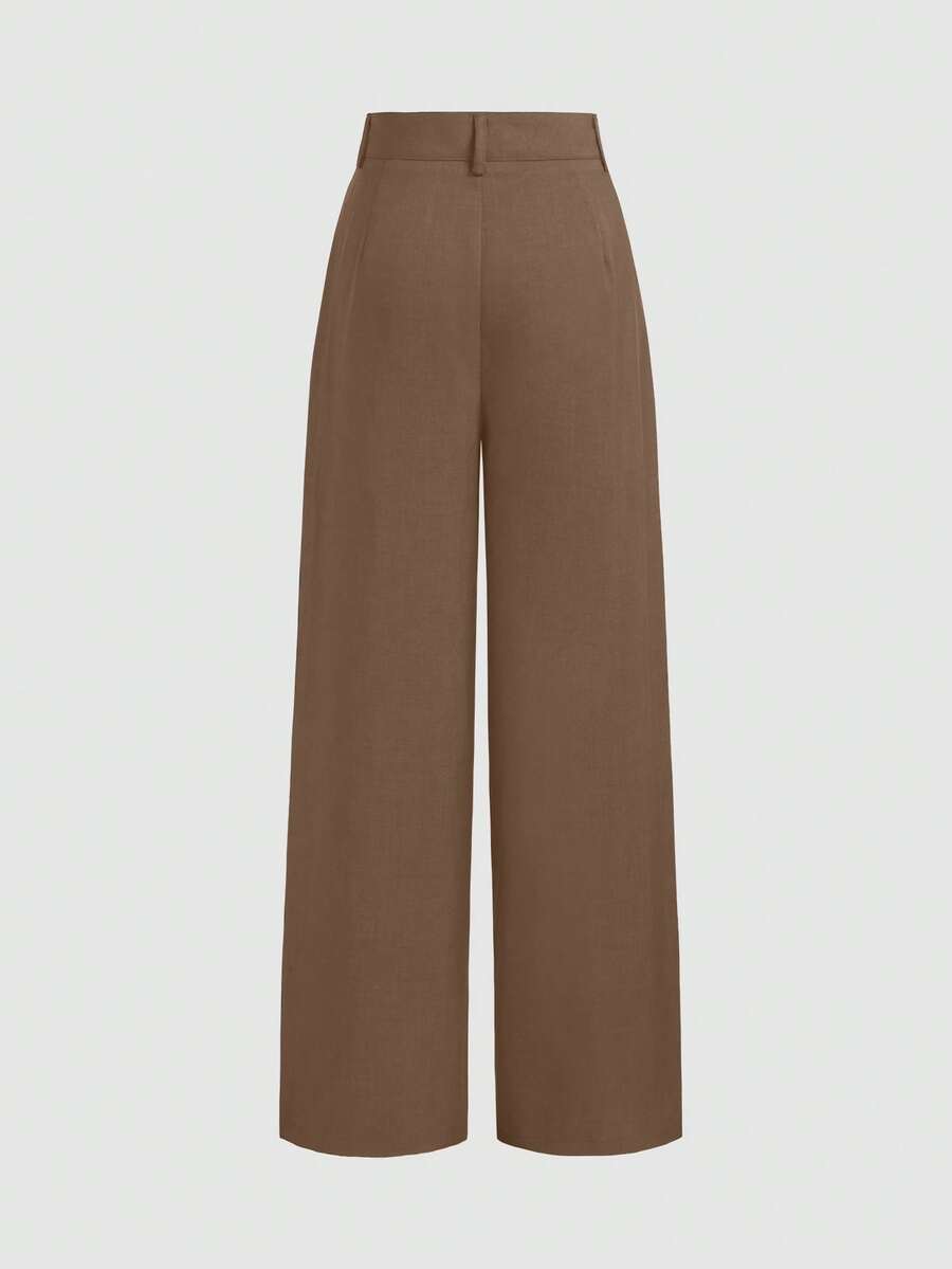 Vela Rue Minimalist Design Jumpsuit Pants, Hook & Zipper Closure, Thin Solid Green Straight Leg Trousers, Flattering Wide Leg, Fashionable All Season
