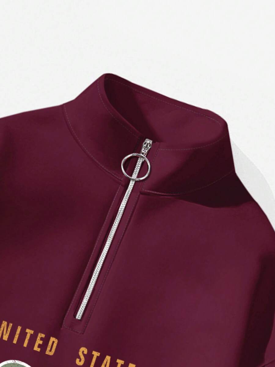Attitoon Women's Loose Half-Zip High Neck Fleece Sweatshirt, Suitable For Autumn/Winter, Vintage, American Casual Style, 1997 Print,Fall,Chic,Grey,